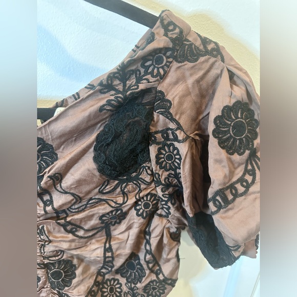 NWT Free People Elegant Black and Mauve Embroidered Floral Dress - Picture 7 of 15